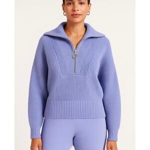 STAUD Kirby Chunky Knit Ribbed Quarter Zip Sweater Periwinkle